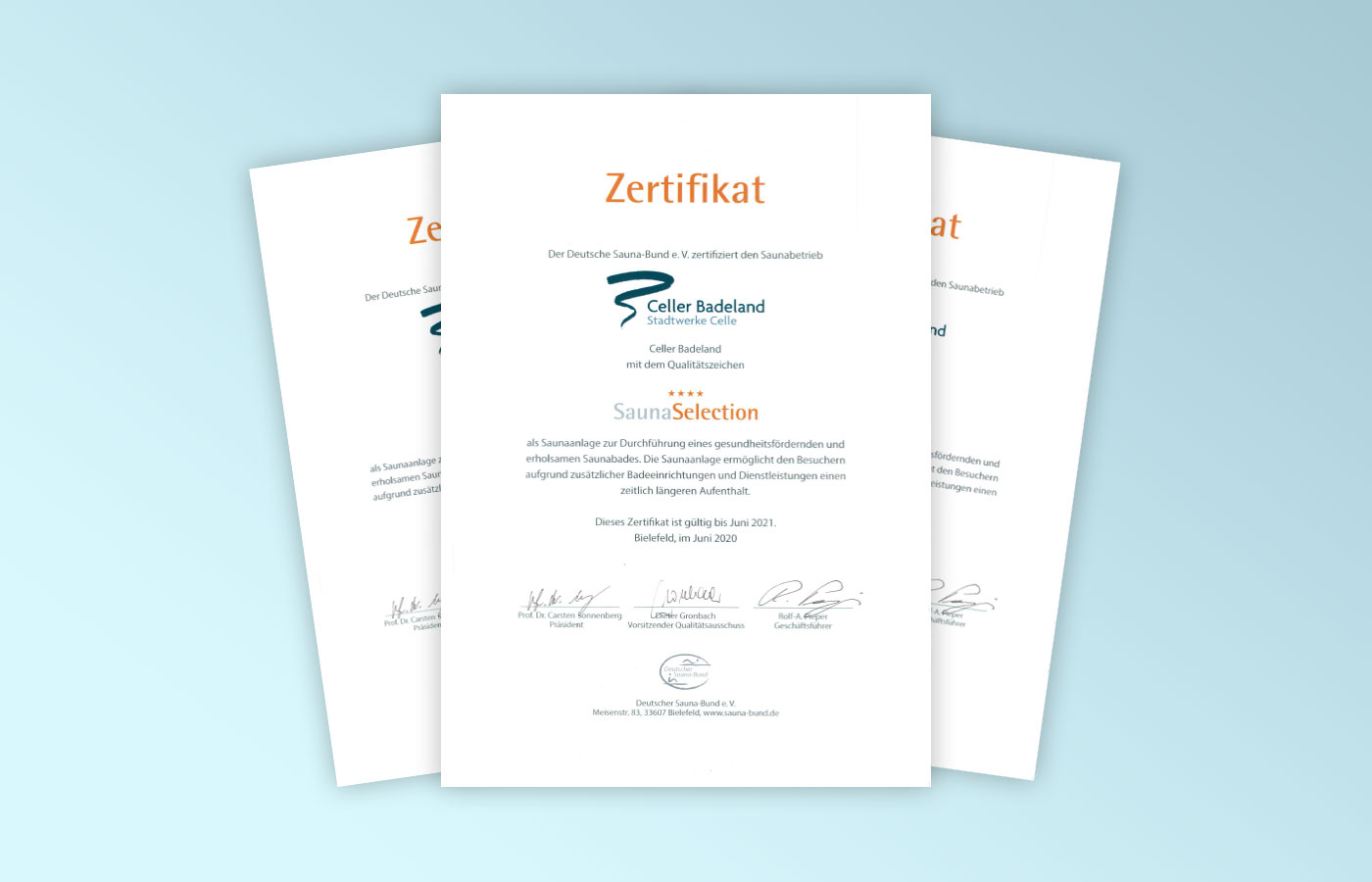 Zertifikat von der Sauna Selection Auszeichnung